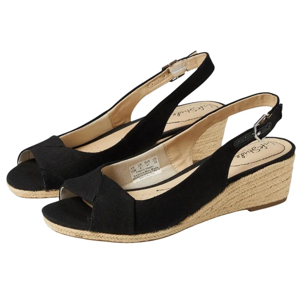 LifeStride Womens Socialite Wedge Sandals Size 6.5 M EU 36.5 Black Canvas NWOB